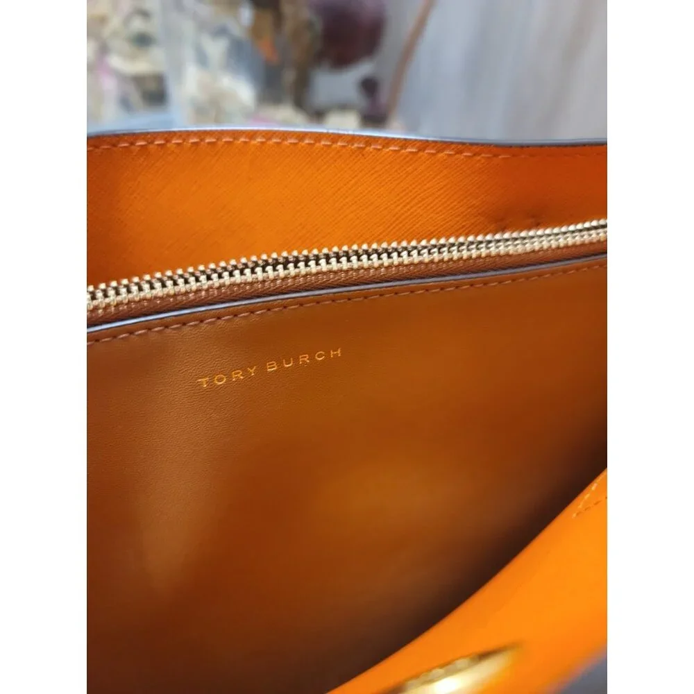 Tory Burch Walker Satchel Leather Tote Bag A4 Brown Used Authentic - Picture 9 of 10